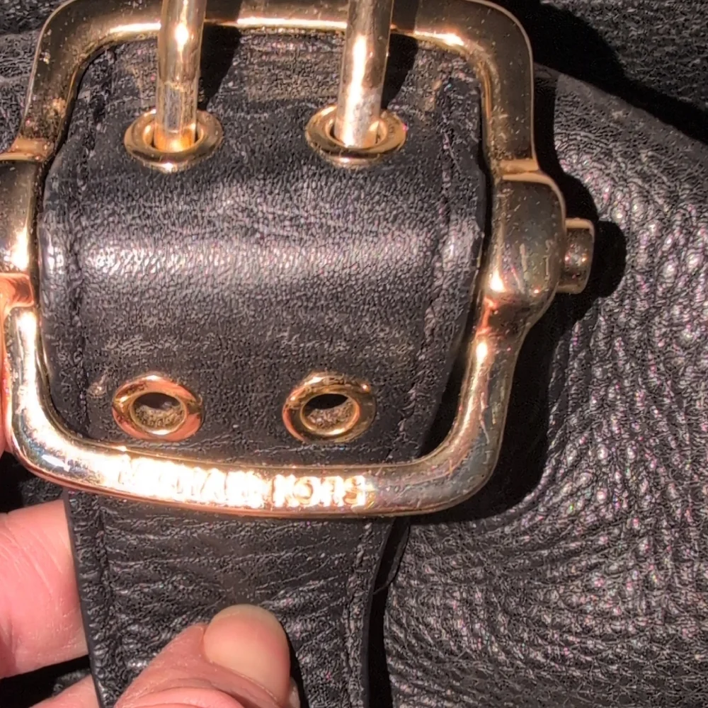 Michael Kors Black Leather Satchel with Gold Accents